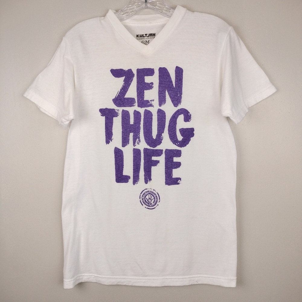 Kult Jam 100% Cotton Unisex Zen Thug Life Graphic V Neck Sz. Sm